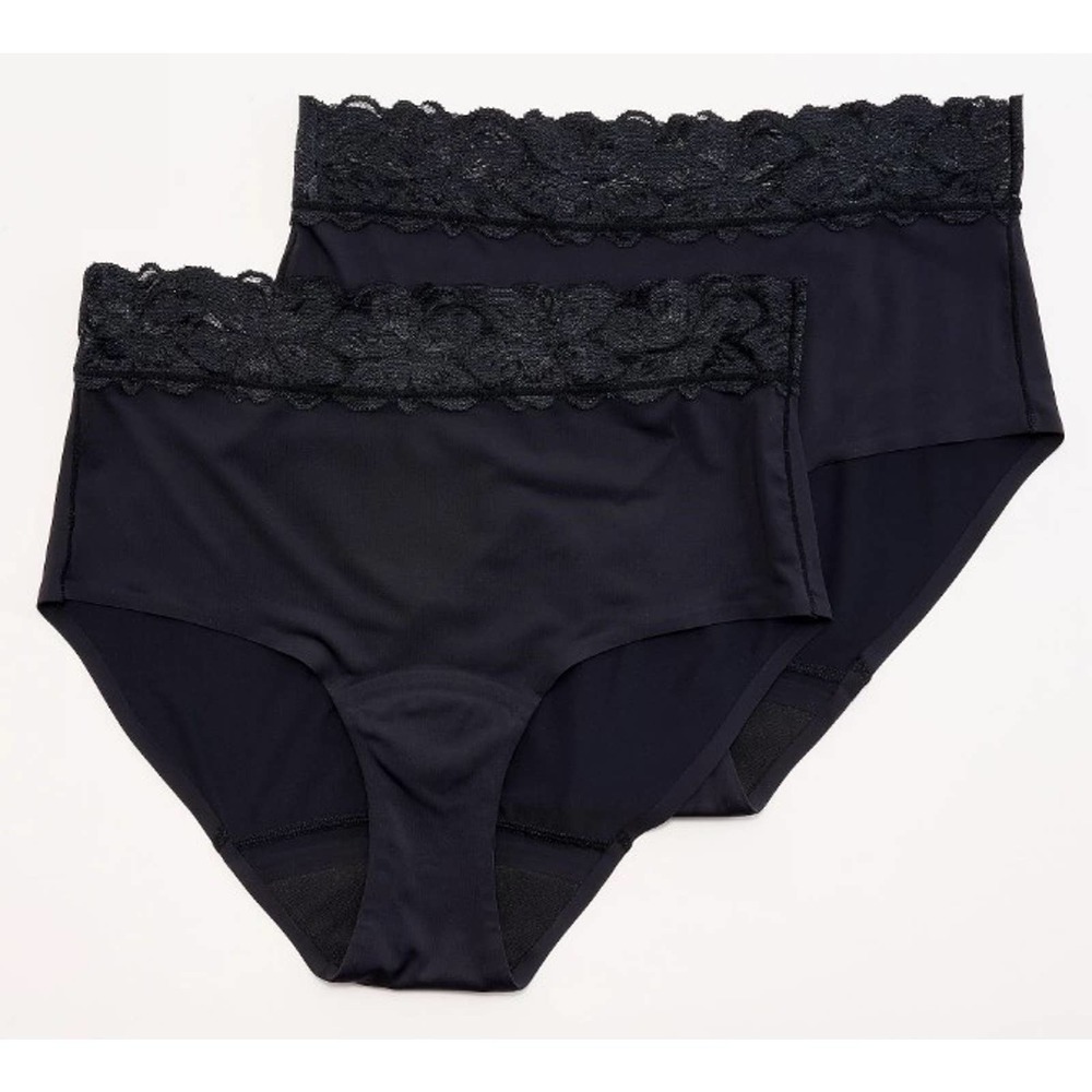 ANTI X PROOF Set of 2 Lace Trim High Rise Leak Resistant Briefs Black 3X